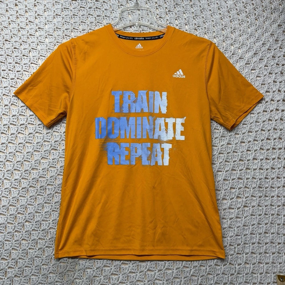 Adidas T-Shirt Youth Size XL (18) Orange Climalite  Train Dominate Repeat